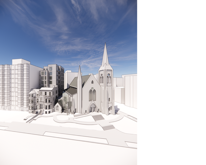 Overview render of church restoration