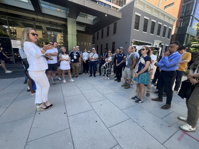 BiYuu and Conference - photo of EL Studio's Elizabeth Emerson leading a tour of Prather's Alley for AIA|24